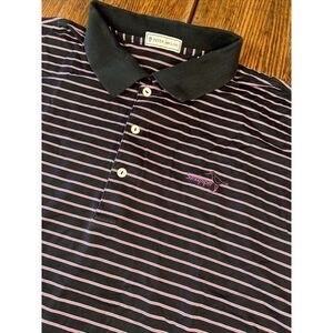 Peter Millar 100% Cotton Polo Golf Shirt Black And Pink Striped Size Men's XL